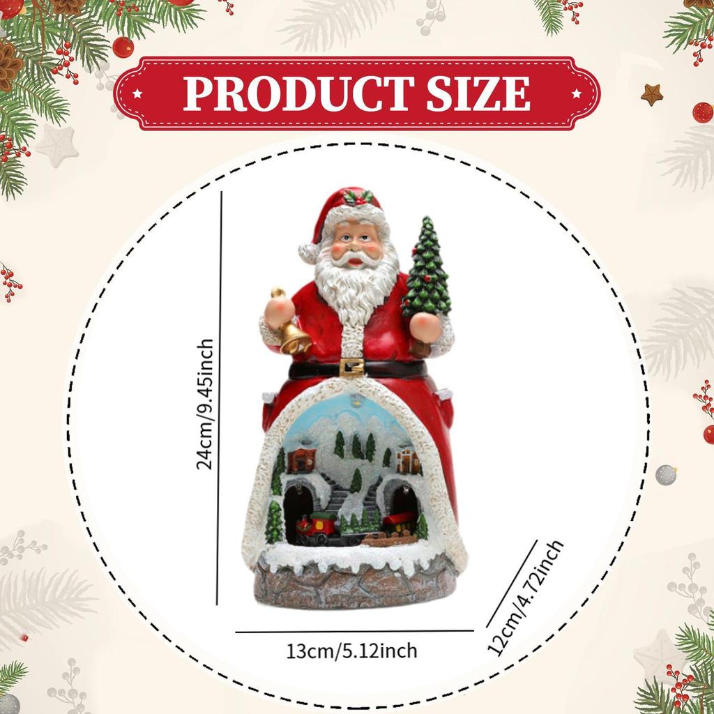 Christmas Figurine Collectible Led Desk Resin Rotating Train Musical Ornament for Apartment Hotel