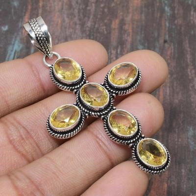Citrine Gemstone Handmade Jewelry 925 Sterling Silver Pendant For Thanksgiving