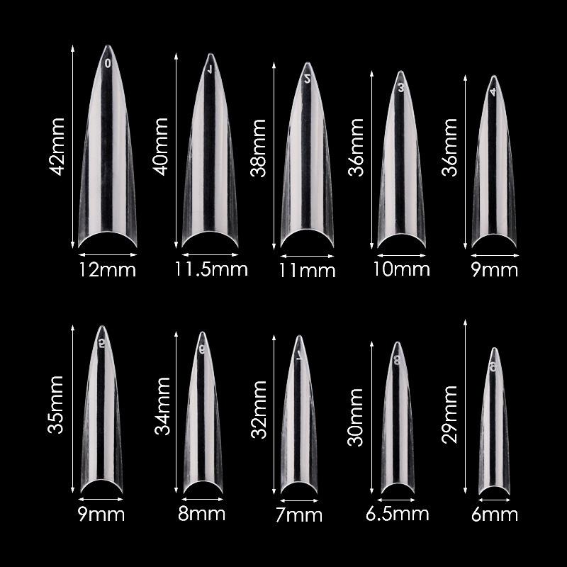 600 Stück Stiletto-Fingernägel zum Aufpressen Acrylnagel Französische Halb-Abdeckung Gel-Spitzen Falsche Spitzen Maniküre-Zubehör DIY-Verlängerungswerkzeuge