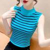 Women's Slim Short Half-high Neck Knitted Top Outerwear Layered Vest Sleeveless Small Striped