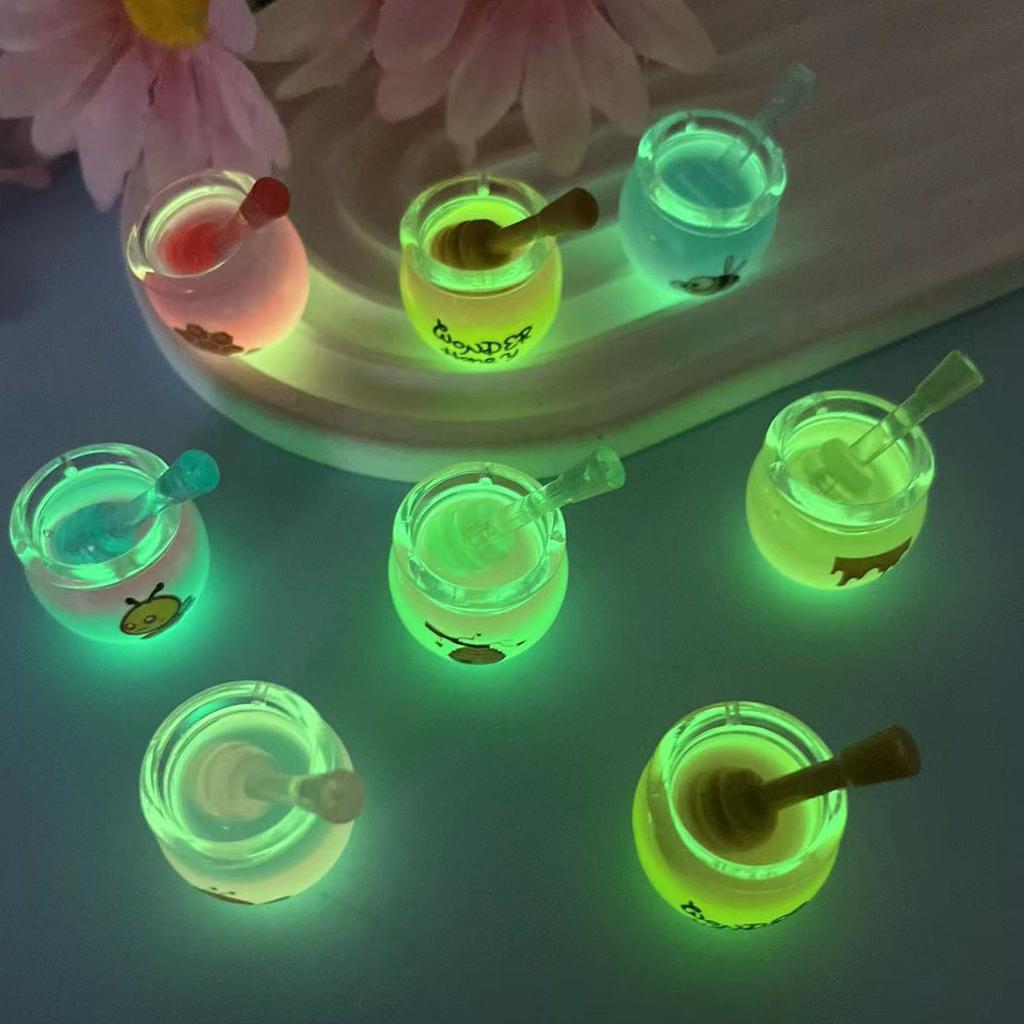 10pcs Cartoon Mini Luminous Ornament Creative Night Light Gradient Honey Jar DIY Glowing Pendant Accessories Doll House Decor