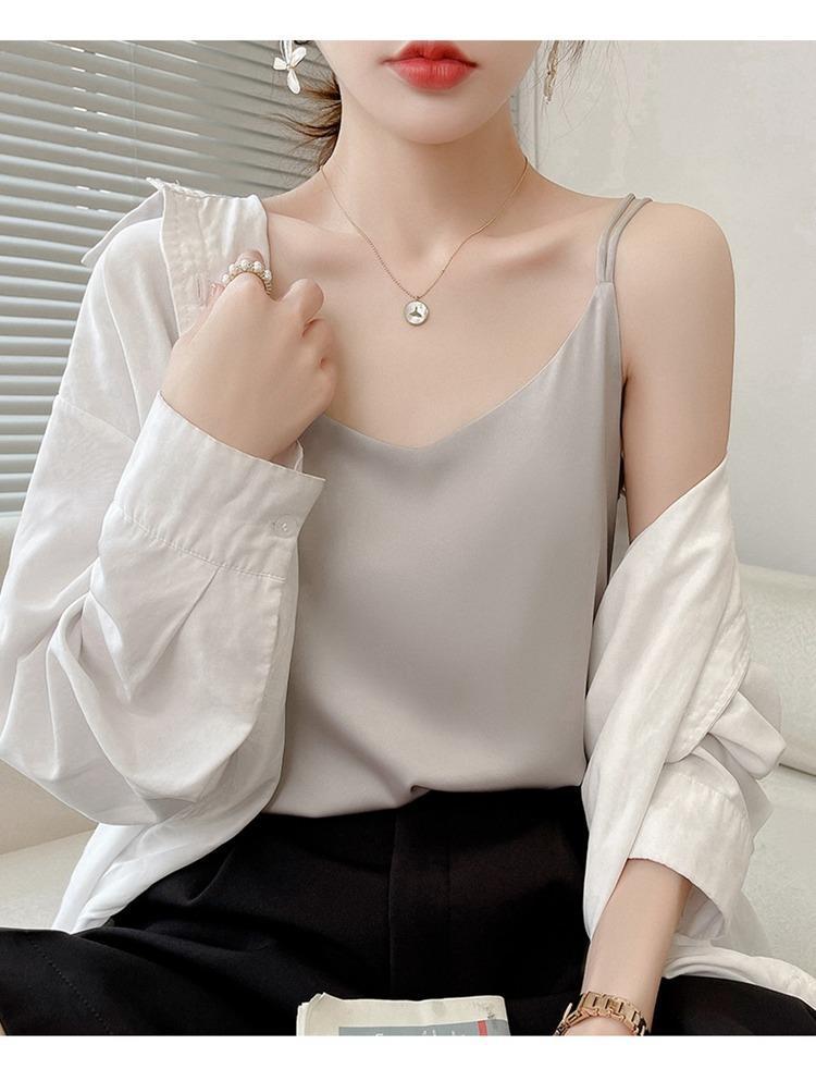 2025 Damski Biały Satynowy Top na Ramiączkach - Imitacja Jedwabiu, Piękne Plecy, Letnia Warstwa