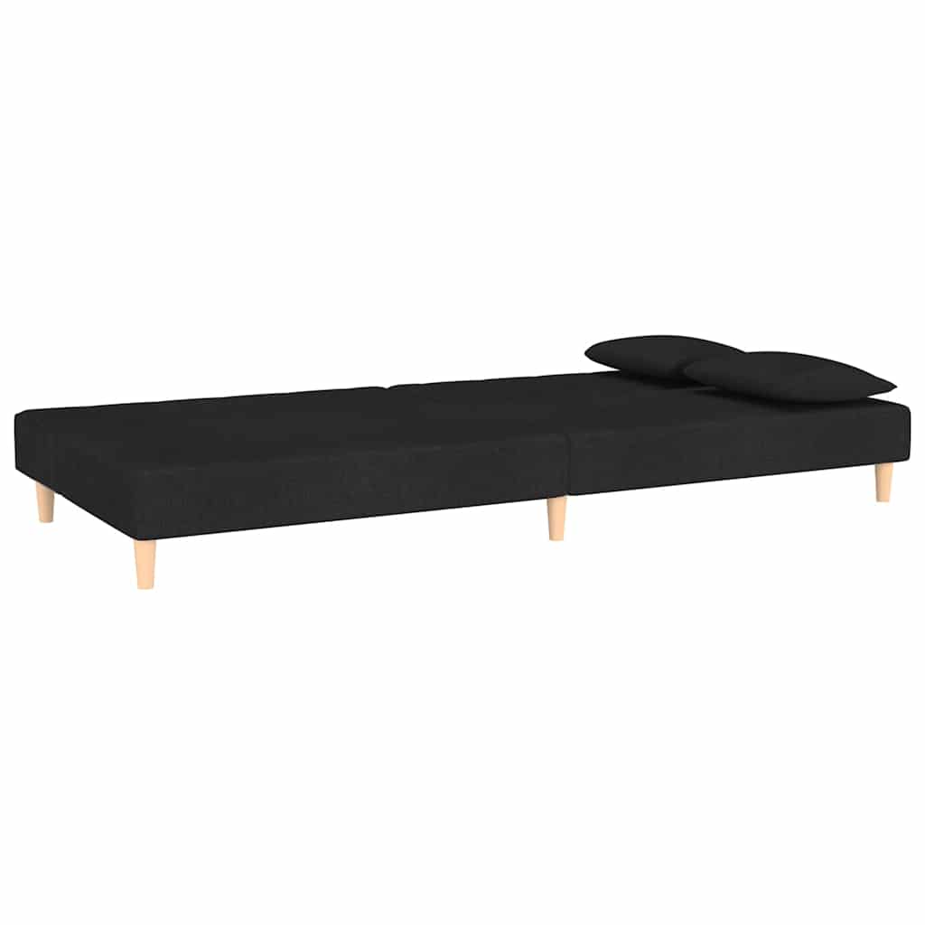 2 Seater Sofa Bed with 2 Cushions Black Fabric