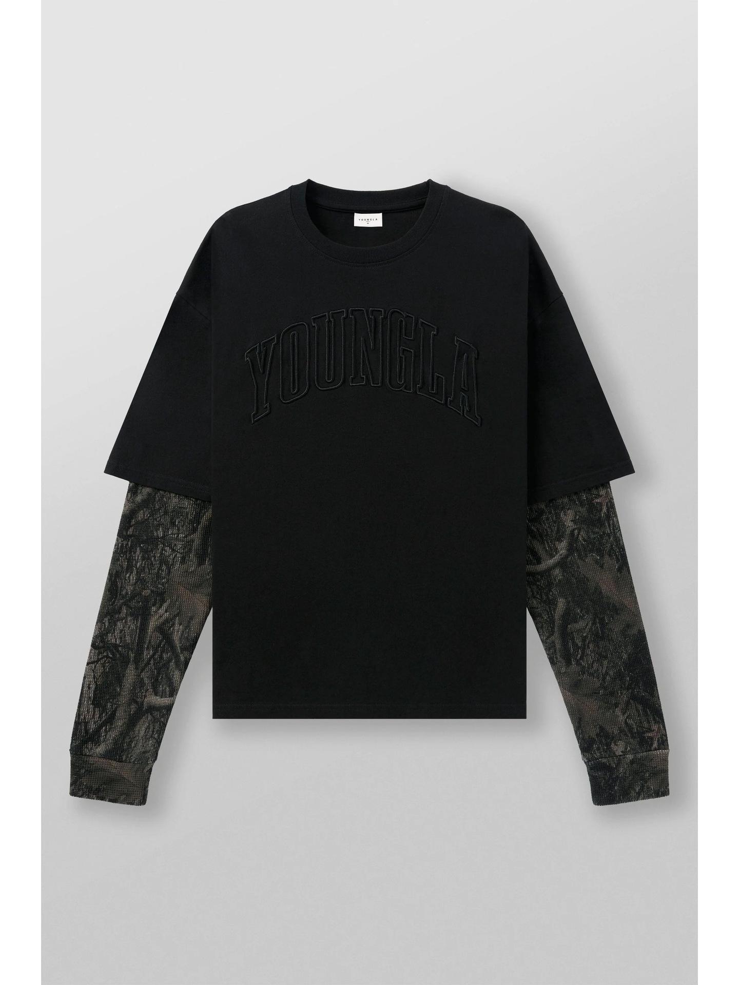 

Мужской спортивный костюм для фитнеса с камуфляжным принтом на осень/зиму - свитер, бег и тренировочный повседневный топ L чёрный