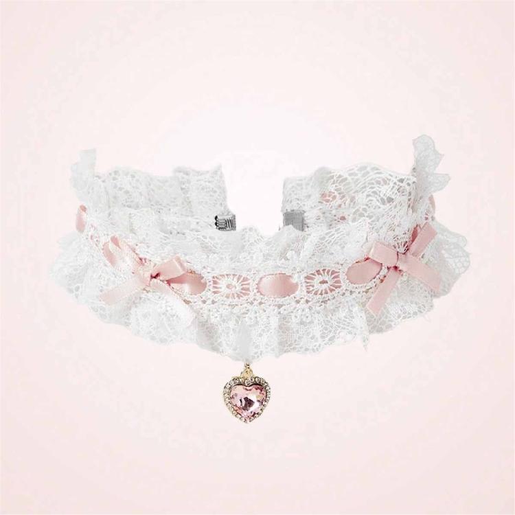 Double Layer Lace Bowknot Crystals Heart Necklace Alloy Adjustable Chain Jewelry Ideal for Romance Date