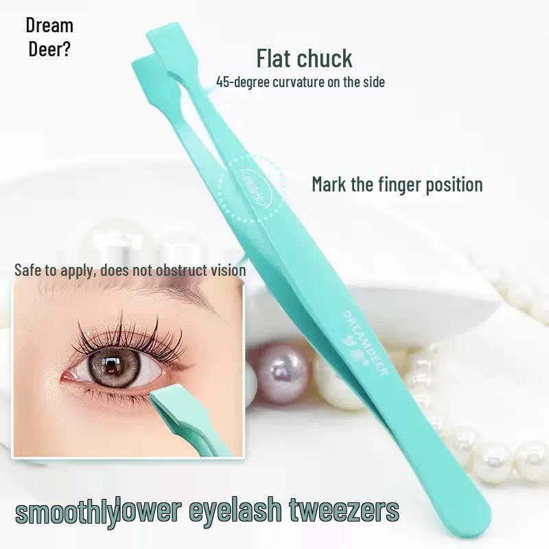 Menglu Flat Head Lower Eyelash Tweezers with Straight Edge - Golden Feather Design