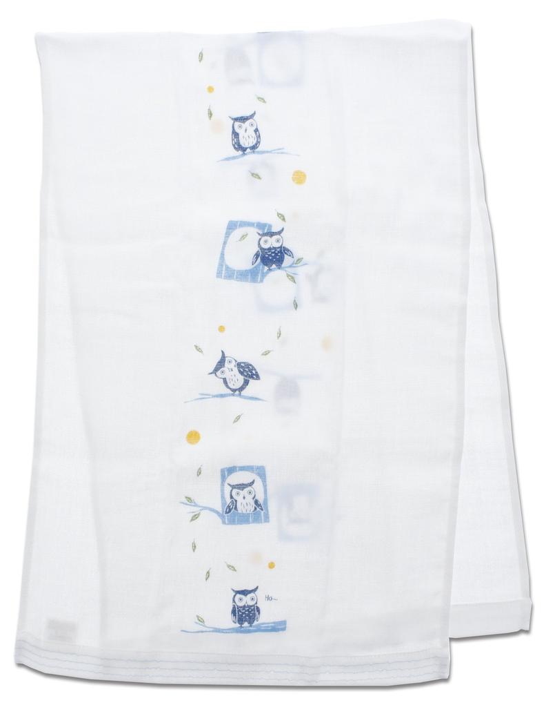 Kontex Imabari Hagoromo Gauze Face Towel with Moonlit Owl 33 x 95cm Design, Blue, Approx.