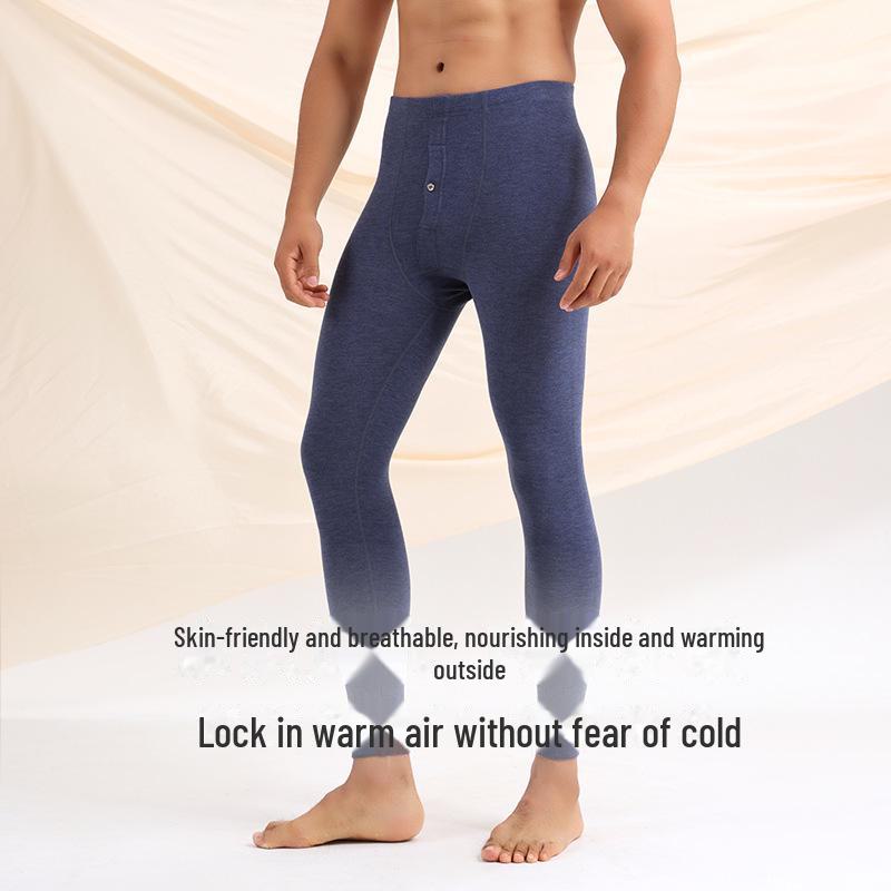 Ensemble de sous-vêtements thermiques en cachemire et soie pour homme de classe A: Haut et bas à col rond ajusté, plus velours pour plus de chaleur en automne/hiver.