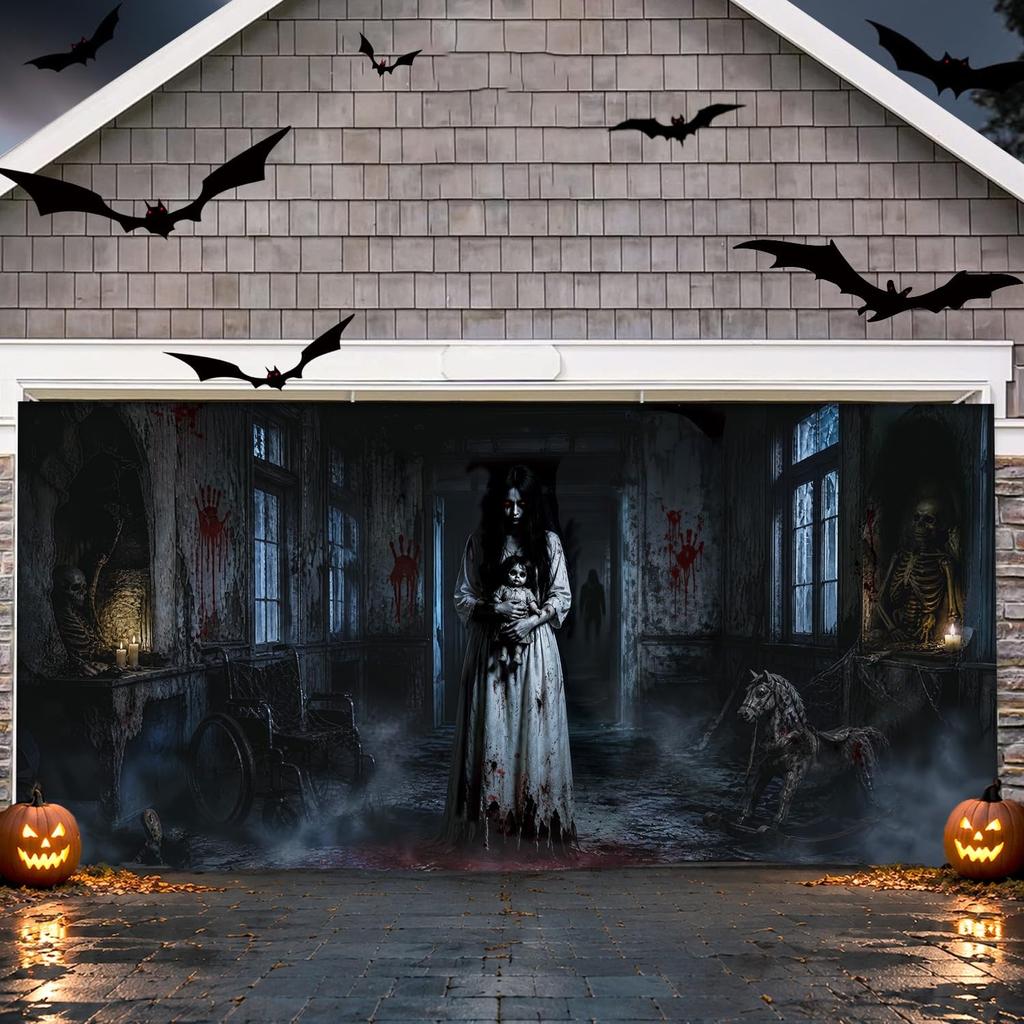 Halloween Garage Door Cover 7 x 16 ft Large Hanging Backdrop