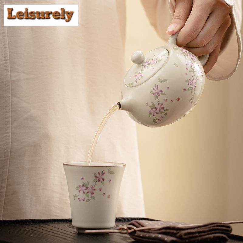 180ml Imitation Song Ru Kiln Xishi Teapot Luxury Cream Opening Piece Pot Tea Maker Kettle with Ball Hole Cafes Accessories Gift