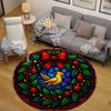 Boho Round Christmas Multicolor Carpet, Non-Slip Floor Mat for Living Room