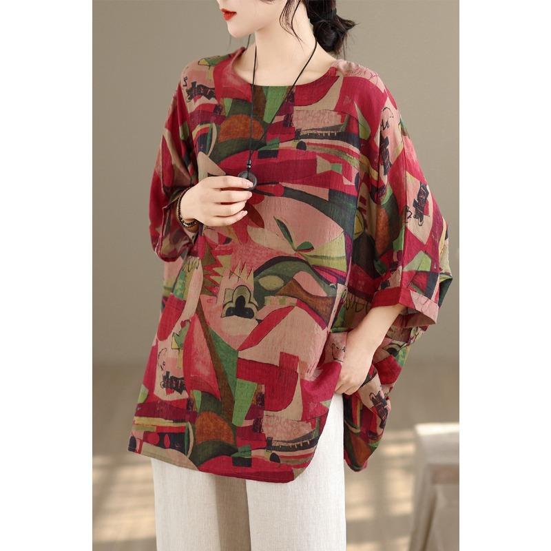 DIMANAF Plus Size New T-Shirt Women Shirts Flower Print Loose Casual O-Neck Lady Tops Tees Oversize Summer 2026