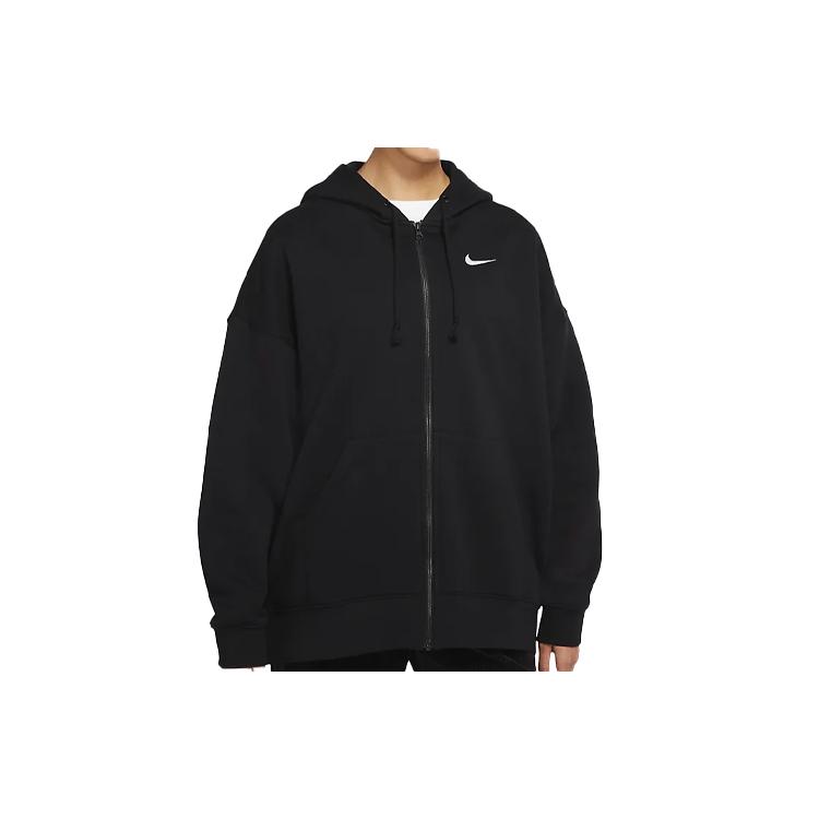 Nike Sportswear Zippers Open Collar Brushed Fleece Lined Hoodie Jacket Women's Black DD5635-010