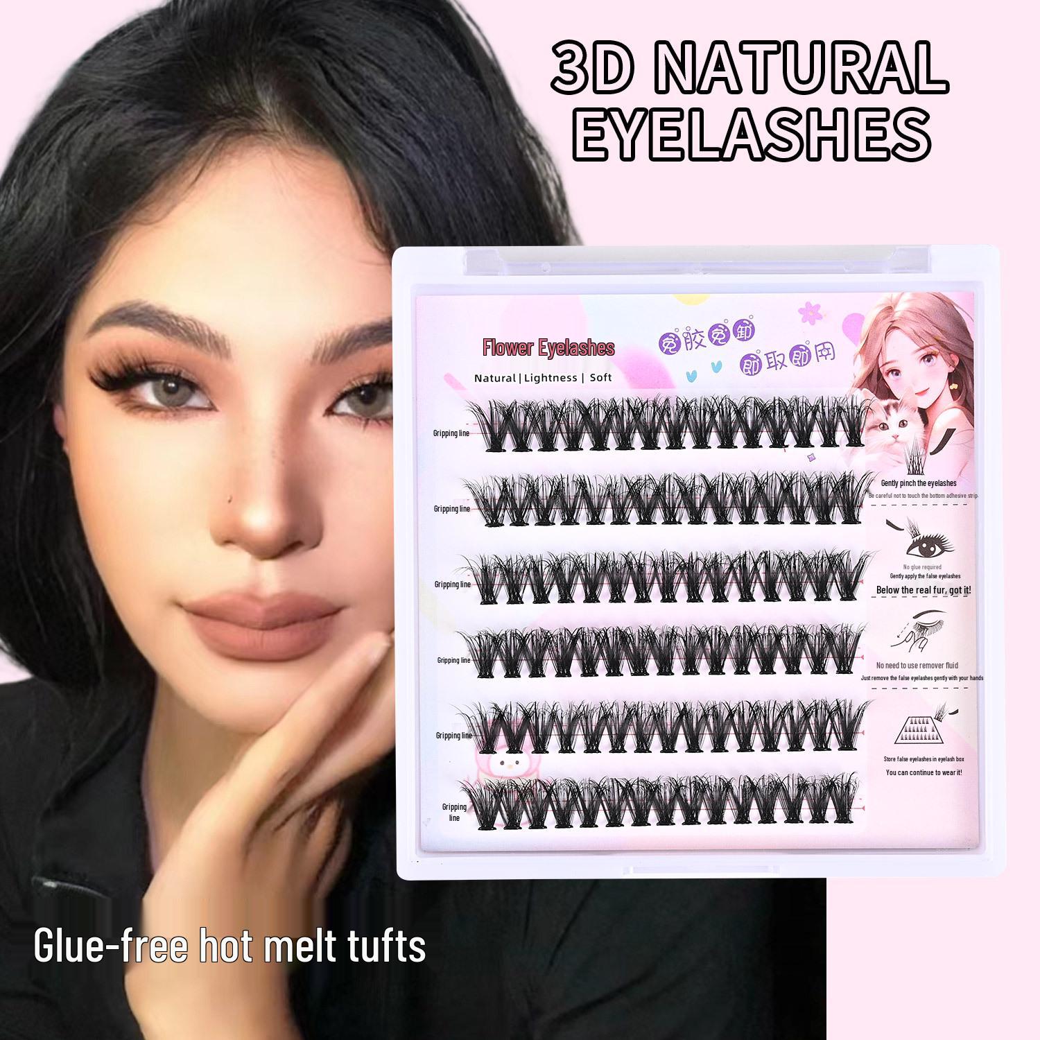 

Glue-Free Soft Cluster Eyelashes - Natural, Lightweight, Black Stem