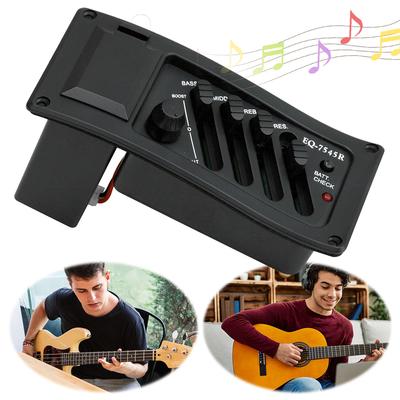 4 Band Acoutic Guitar EQ Piezo Pickup Pre-Amp Unit EQ Tuner Amplifier Equalizer Tuner for Acoustic Guitars