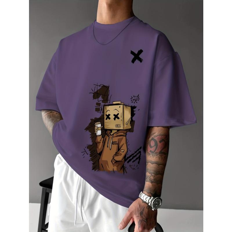 European and American Summer Men's Fashion Cartoon Graffiti Printed Comfortable Breathable Round Neck T-shirt Outdoor Street Top