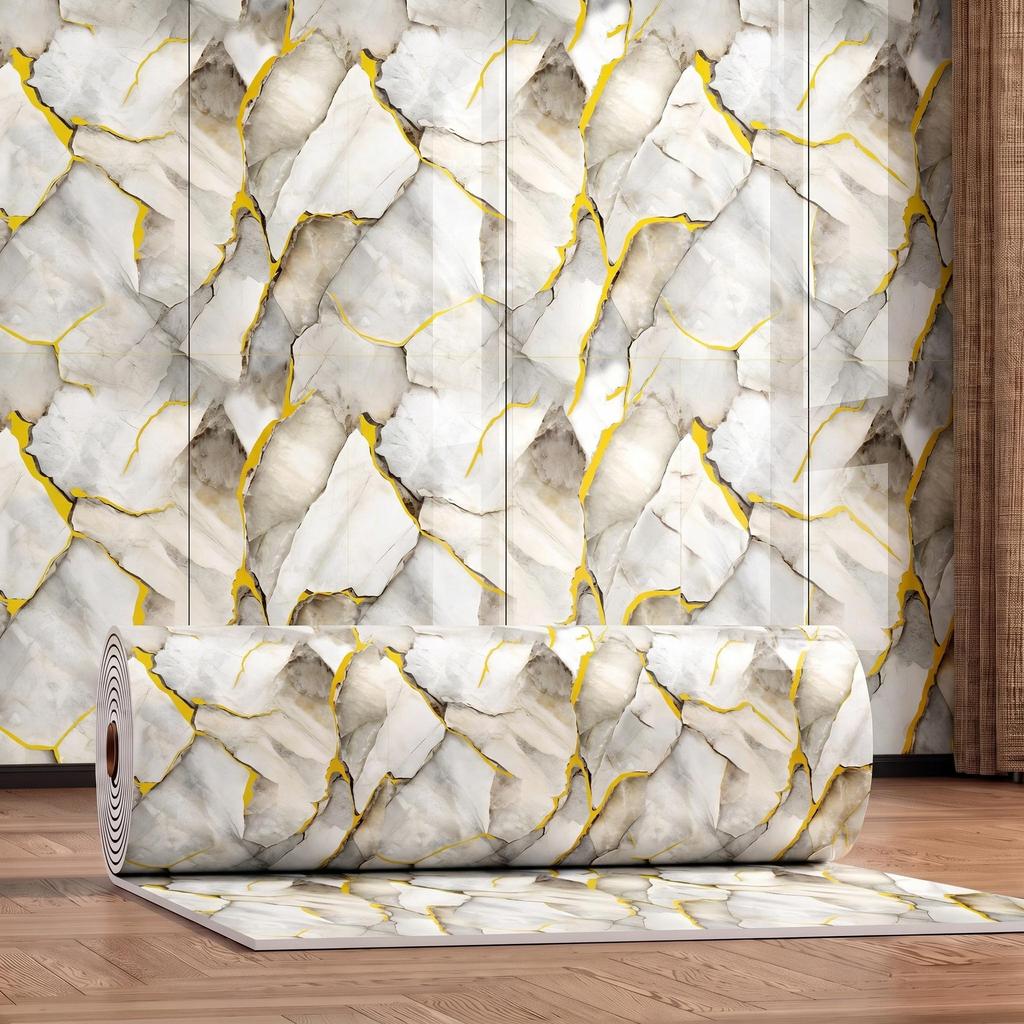 Gold-Plated Marble-Style Waterproof Wall Stickers for TV Backgrounds