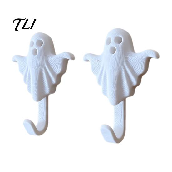 Small Item Storage 2Pcs 3D Printed Halloween Ghost Wall Hook, Decorative White Hanger for Minimalist Hook Hats Towels Keys, Creative Organizer