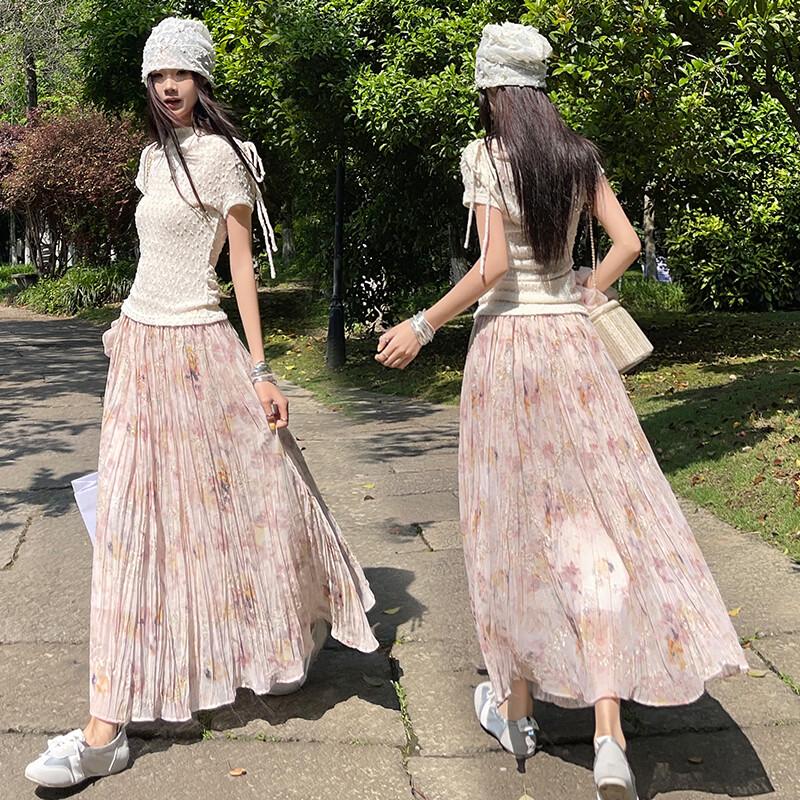 La Chapelle Floral High-Waisted A-Line Midi Skirt M