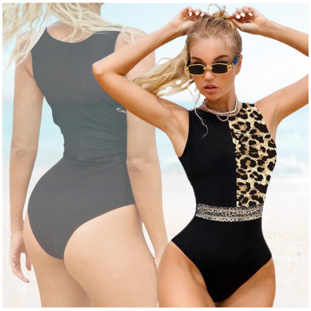 One-piece swimsuit, black, leopard print, women's shaping suit, size S One-piece swimsuit, black, leopard print, women's shaping suit, size L