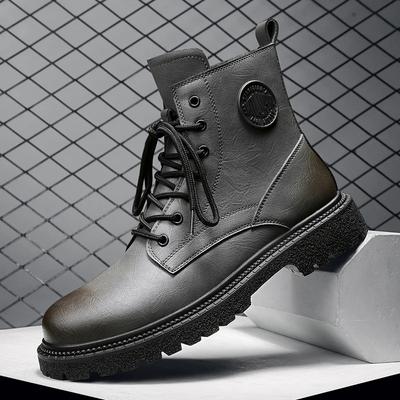 Bottes de Neige à Lacets d'Hiver Homme Bottes en Cuir Véritable Mode Décontractée Bottines Hautes Cheville Peluche Homme Fermeture Éclair Latérale Bottes de Moto