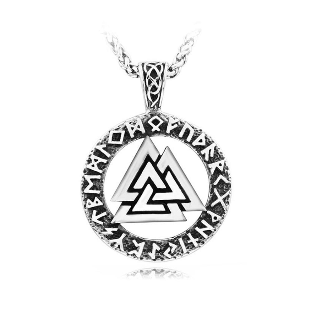 Vintage Stainless Steel Valknut Pendant Necklace Nordic Odin Viking Rune Necklace Men Fashion Biker Amulet Viking Jewelry Gift