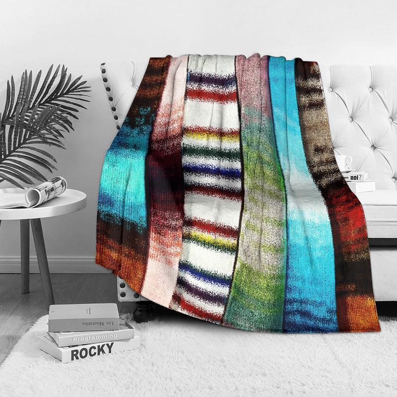 Colorful Striped Knit Blanket Throw Blanket Sofa Bed Bedspread Home Decor Gift
