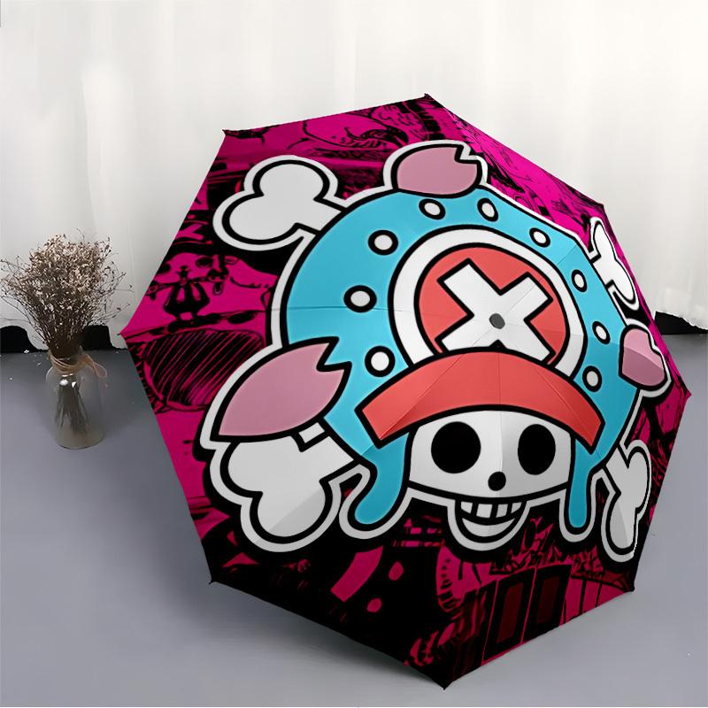 1 pz One Piece Teschio di Chopper Ombrello Pieghevole Portatile Automatico Apri/Chiudi Carino per Esterno con Struttura a 8 Stecche per Donna/Uomo, Uso Stagionale 0901070