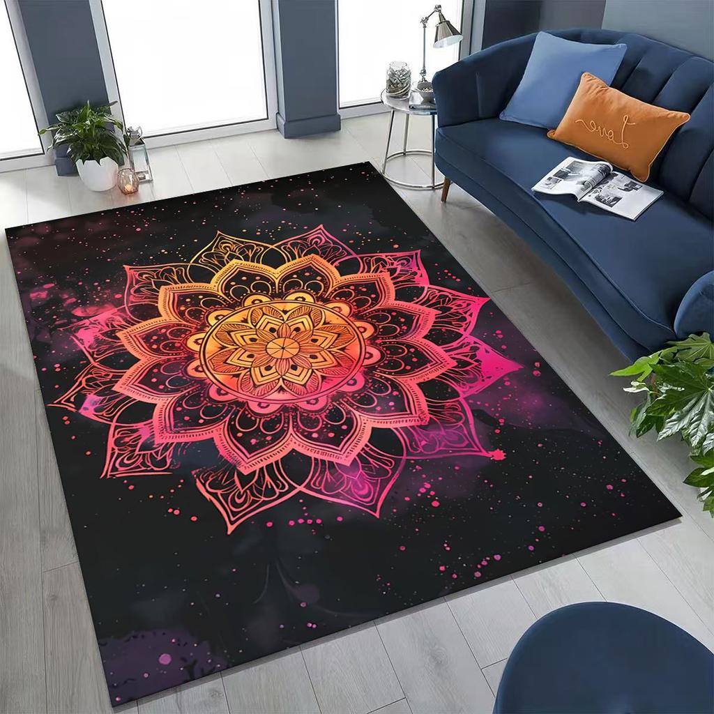 2026 Regenbogen Mandala Blume Chakren Yoga Bohemia Kunst Teppich für Schlafzimmer Wohnzimmer Sofa Zuhause Fußmatte Dekor, Kinder rutschfeste Bodenmatte