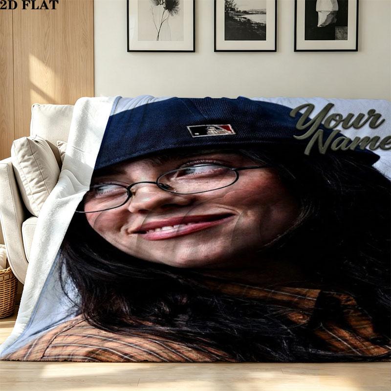 1PC Billie Eilish Custom Name Patterned Flannel Blanket Suitable For All Seasons for Home Decor Warmth and Comfort Gifts Holiday Present