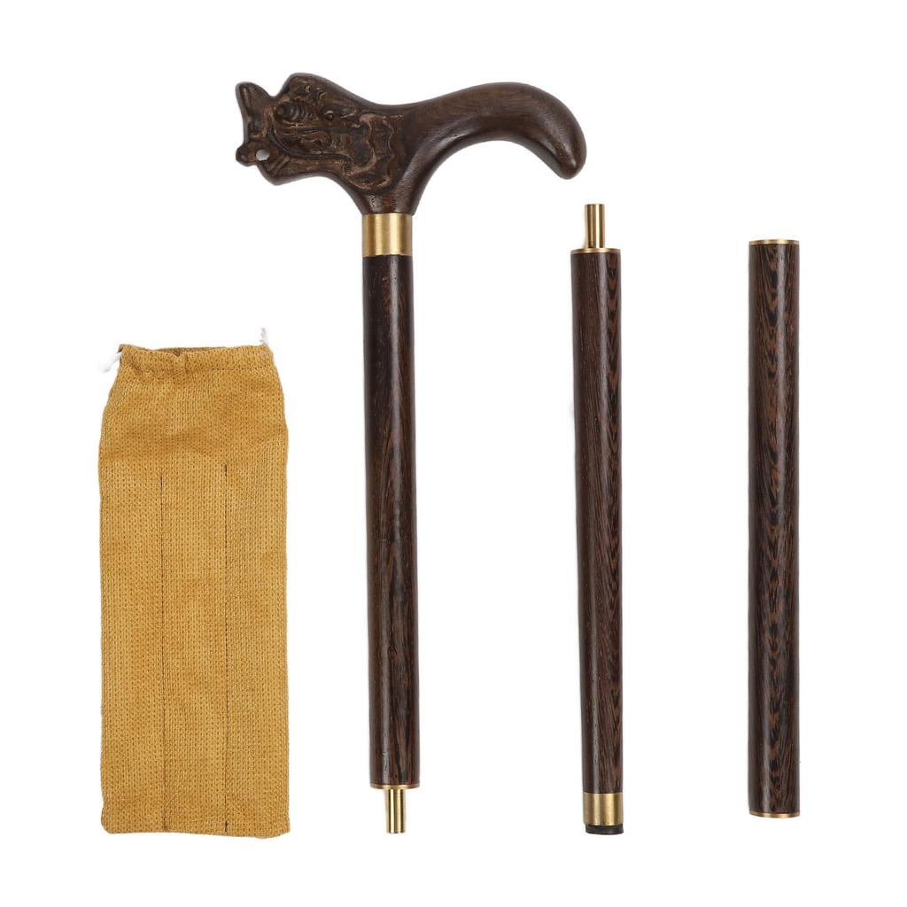 3 Sections Wooden Walking Cane Wenge Collapsible Folding Hand Walking Sturdy Ergonomic Stick for