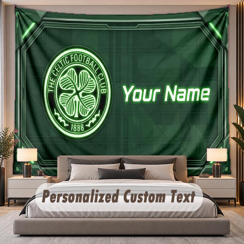 Custom Name Text Tapestry Celtic FC Personalized Polyester Wall Tapestry For Bedroom And Room