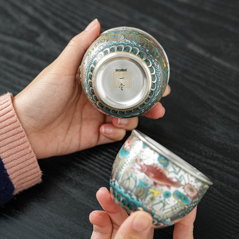 Silver-Plated Ceramic Master Tea Cup for Single-Serve Gongfu Tea Tasting.