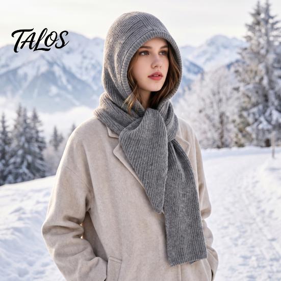 Unisex Winter Travel Cap Knitted Hooded Scarf, Beanies Hat with Cozy Functional Daily Wear Knit Neck Warmer for Cold Weather Shopping Commuting Casual