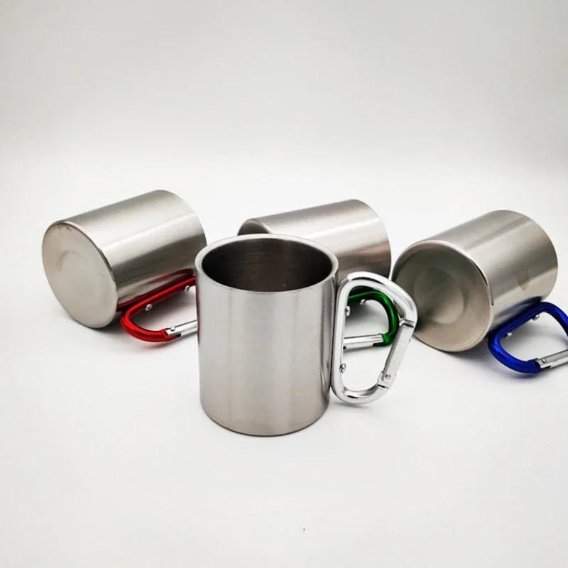 200ml Outdoor Camping Mug Stainless Steel Cup Traveling with Carabiner Handle Coffee Tea Mug Cookware Set Outdoor