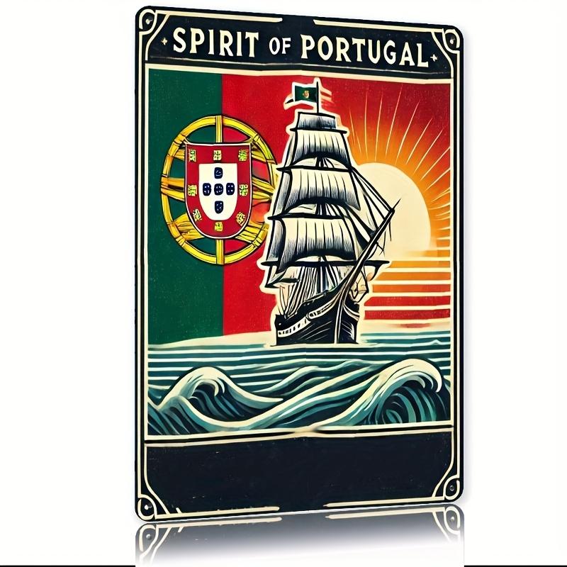 Mfoever Tin Sign HD Tin Sign Spirit of Portugal Vintage Wall Decor  Retro Portuguese Flag Sailing Ship Art Metal Tin Sign for Home Bar Decor