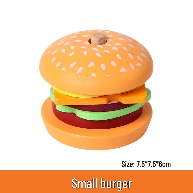Wooden Play Food Set: French Fries, Hamburger, Bread & Pizza for Kids' Educational Role Play