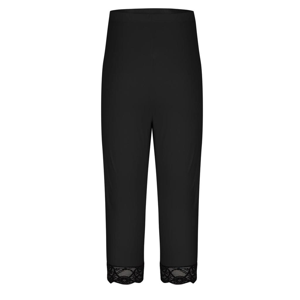 Women's Fashion Large Color Lace Splicing Bottom Pants With Elastic Waist Sports And Leisure Cropped Pants