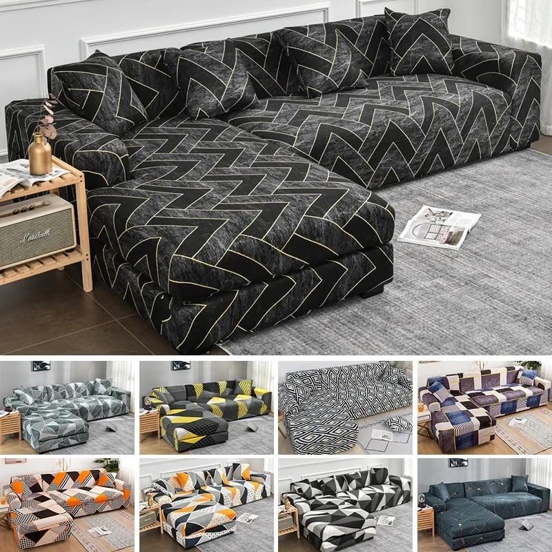 Geometric Printed Couch Cover Sofa Cover Elastic Slipcovers for Pets Chaselong Protector L Shape Anti-dust Machine Washable 1PC
