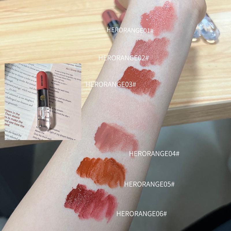 HERORANGE Double-Ended Lip Gloss & Glaze - Cinnamon Milk Tea, Transparent Nude, Mirror Effect