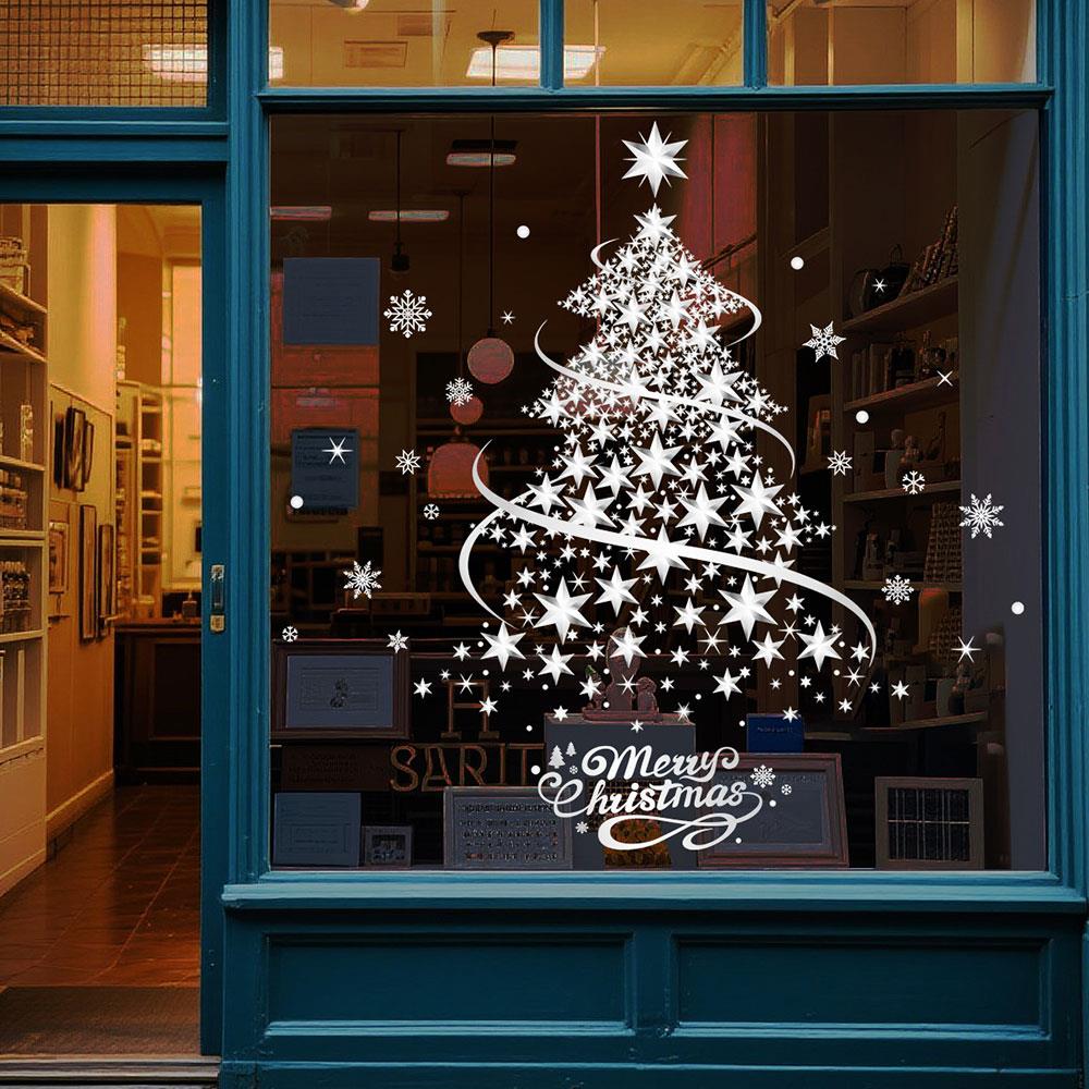 Christmas Decoration Window Stickers Golden Xmas Tree Window Clings Stickers Glass Mirror Sticker New Year Door Mural Sticker