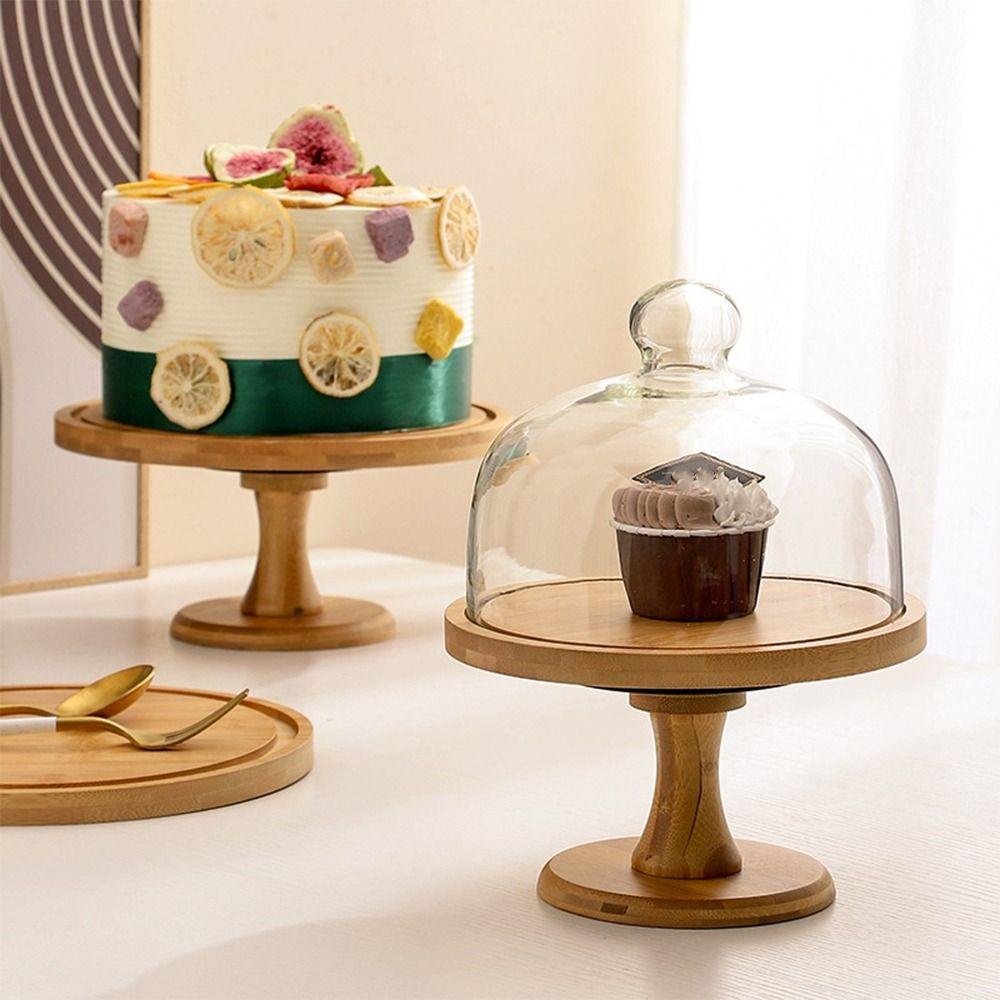 Vintage High Foot Cake Plate Glass Cover Cake Display Stand Wooden Cake Stand  Dessert Table