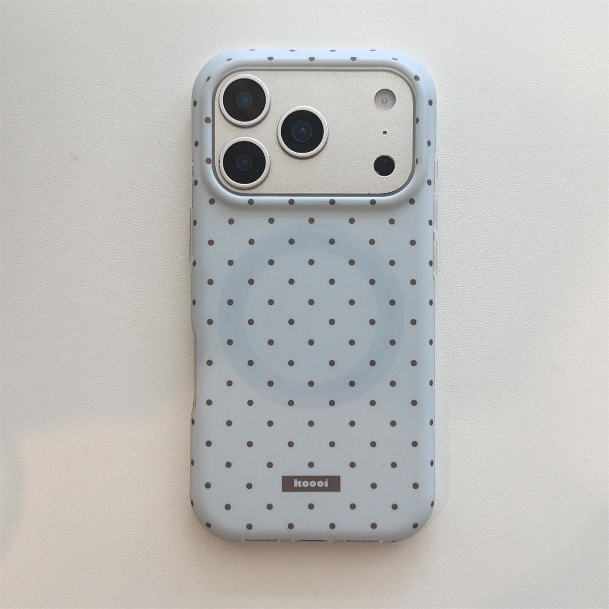 

Magnetic Round-Edge Polka Dot iPhone 14/13 Case in Blue and White, Compatible with Apple 17/16/15 PROMAX iPhone 17