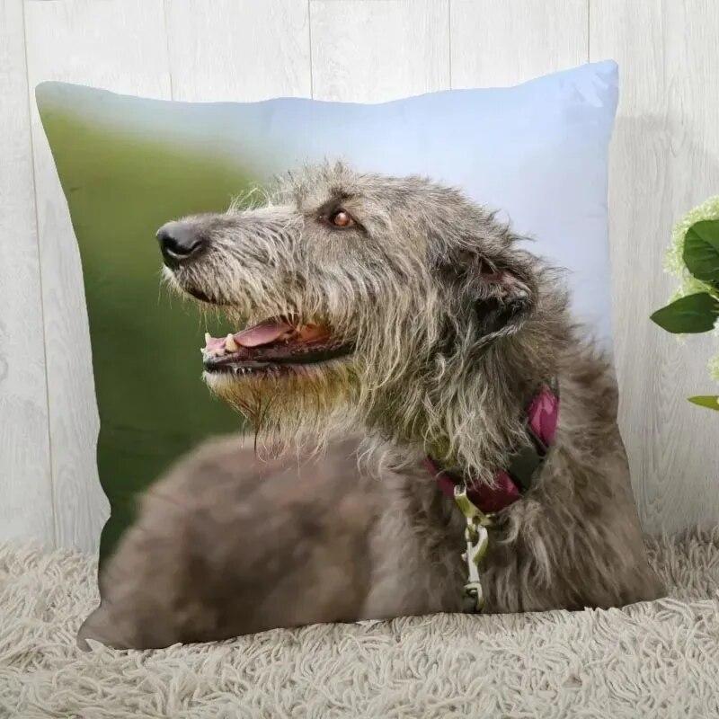 Irish Wolfhound Pillowcase Modern Home Bedroom Living Room Sofa Cushion Cover 45x45cm Peach Skin Pillowcase