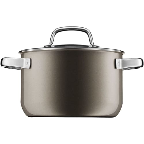 WMF FusionTech Mineral High Casserole DR (Dark Brass), a 20cm deep double-handled pot compatible with induction and gas stoves, perfect for waterless