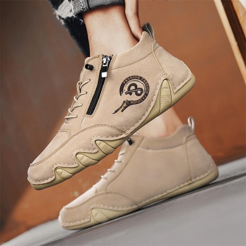 Men's Casual Shoes Side Zipper Short Boots Versatile Flat Bottom Trendy Fashionable Men's Shoes Suitable for Outdoor Sports