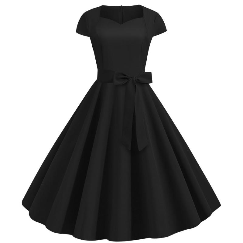 Summer new retro women's clothing bag sleeves solid color belt big swing dress