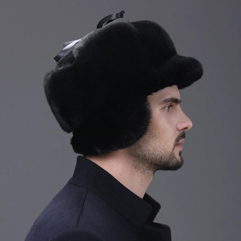 Mink Hat Male Whole Mink Winter Middle-aged and Elderly Leather Ear Protection Mink Fur Cotton Hat Warm in Winter