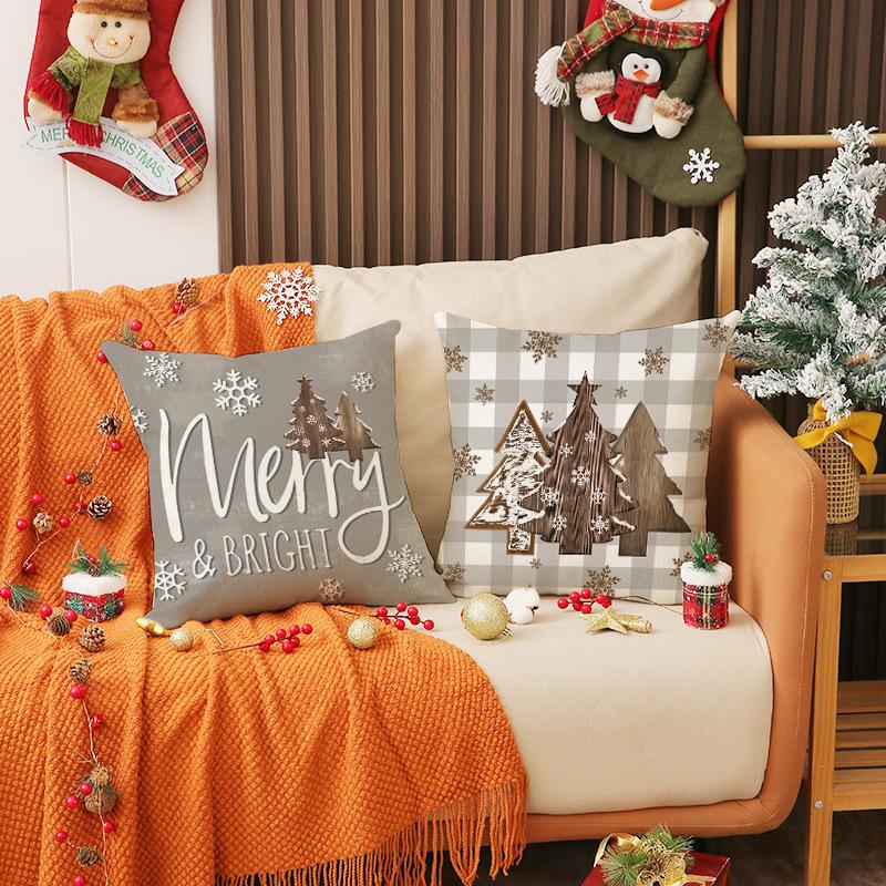 Neues Weihnachtskissen Feiertagsdekoration Einfaches Sitzkissen Leinen Bequem Buchstabenaufdruck Sofakissen