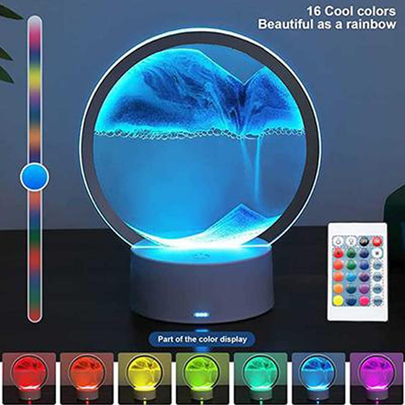 USB LED RGB Sandscape Lamp Moving Sand Art Nattljus med 7 färger Timglasljus 3D Moving Sand Art Bordslampa Julklapp